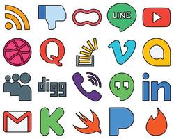 20 Simple Line Filled Social Media Icons such as vimeo. stock. youtube. question and question Fully customizable and minimalist vector