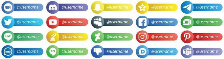 20 Professional Follow me Social Network Platform Card Style Icons such as youtube. twitter. snapchat and telegram icons. Unique and high definition vector