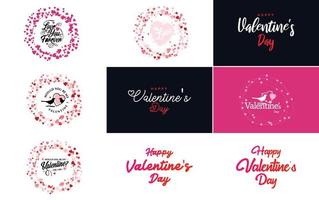 Happy Valentine's Day typography design with heart-shaped frames vector