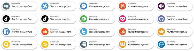 20 estilo de tarjeta profesional sígueme íconos de redes sociales con mensajes personalizables como facebook. bolsillo. douyin y google se encuentran con los iconos. moderno y profesional vector