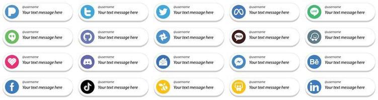 20 estilo de tarjeta sígueme íconos de plataforma de redes sociales con opción de mensaje personalizado como messenger. foto de google iconos de texto y discordia. alta definición y versátil vector