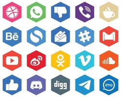 Hexagon Flat Color White Icon Set youtube. email. streaming. gmail and inbox 20 Innovative Icons vector