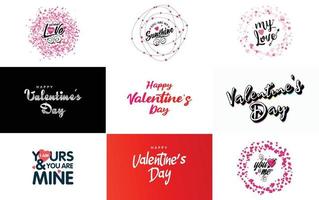 plantilla de banner de feliz día de san valentín con un tema romántico y un esquema de color rosa y rojo vector