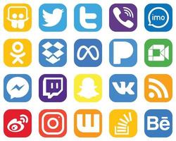 20 íconos de redes sociales de alta calidad como Google Meet. video. iconos de pandora y meta. conjunto de iconos de redes sociales degradados vector