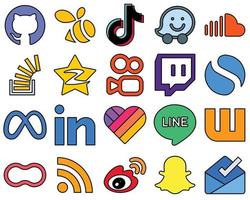 20 Customizable Line Filled Social Media Icons Pack such as qzone. soundcloud. overflow and question High-Resolution and Professional vector