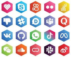 paquete de iconos blancos de color plano hexagonal como pregunta. valores. equipo de microsoft e íconos de spotify. 25 iconos personalizables vector