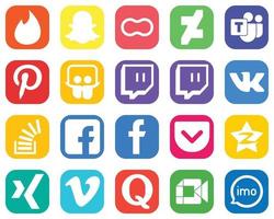 20 íconos de redes sociales para su negocio como fb. Desbordamiento. pinterest iconos de stock y stockoverflow. conjunto de iconos de degradado de alta resolución vector