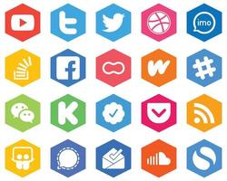 Hexagon Flat Color White Icon Collection mothers. fb and overflow 20 Innovative Icons vector