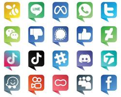 Chat bubble style Social Media Icons Pack 20 icons such as tiktok. facebook. messenger. like and mesenger icons. High resolution and fully customizable vector