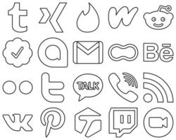 20 Creative Black Line Social Media Icons such as twitter. flickr. gmail. behance and mothers icons. Minimalist and customizable vector