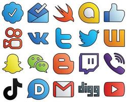 20 Modern icons viber. blog. twitter. blogger and wechat Filled Line Style Social Media Icons vector