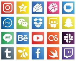 20 High Quality Social Media Icons such as snapchat. dropbox. google duo and messenger icons. Modern and high quality vector