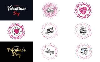 Happy Valentine's Day typography design with hearts vector