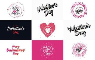 Happy Valentine's Day typography designs with hearts vector