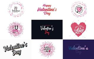 Happy Valentine's Day typography design with hearts vector