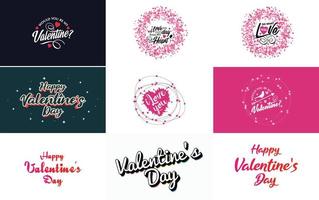 Valentine's lettering typography poster set with hearts vector