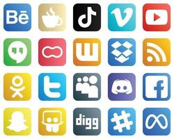 20 Simple Social Media Icons such as wattpad. mothers. peanut and video icons. High resolution and editable vector