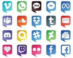 20 íconos de redes sociales de estilo de burbuja de chat de alta resolución, como correo electrónico. Tumblr Facebook. iconos de dropbox y sonido. creativo y profesional vector