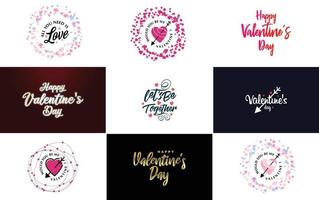 Happy Valentine's Day lettering template set vector
