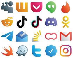 20 íconos de medios sociales degradados profesionales como messenger. odnoklassniki. iconos de video y mensajes. alta calidad y creativo vector