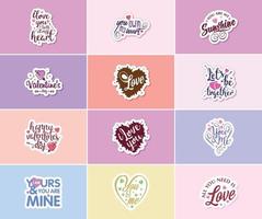 Valentine's Day Typography and Graphic Design Stickers vector