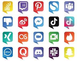 20 Chat bubble style Social Media Brand Icons such as fb. messenger and sina icons. High definition and versatile vector