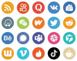 20 Stylish White Icons mesenger. behance. wechat. reddit and twitter Flat Circle Backgrounds vector