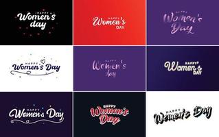 International Women's Day lettering with hearts shapes. Suitable for use in cards. invitations. banners. posters. postcards. stickers. and social media posts vector
