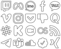 20 Attractive Black Outline Social Media Icons such as dislike. fb. meta and video icons. Modern and professional vector