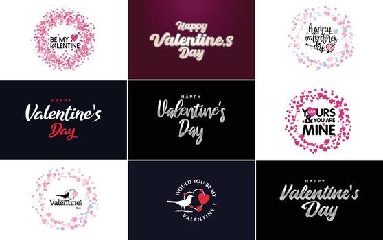 Happy Valentine's Day typography design with hearts and a gradient color scheme vector