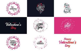 Happy Valentine's Day lettering set vector