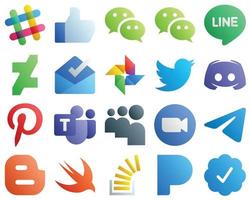 Gradient Icons for Major Social Media 20 pack such as pinterest. google photo and message icons. Clean and minimalist vector