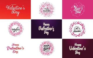Happy Valentine's Day lettering set vector