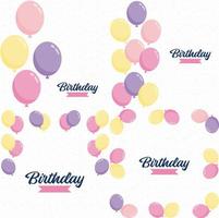 Happy Birthday text with a hand-drawn. cartoon style and colorful balloon illustrations vector