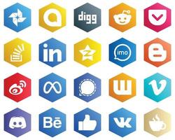Hexagon Flat Color White Icon Collection such as audio. overflow. imo and tencent icons. 25 High-quality Icons vector
