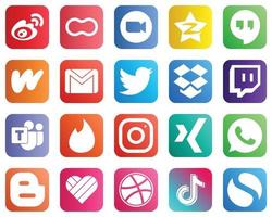 Complete Social Media Icon Pack 20 icons such as gmail. wattpad. video. google hangouts and tencent icons. High resolution and fully customizable vector