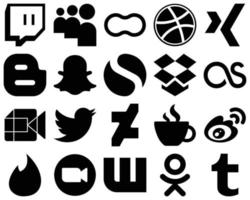 20 High-Resolution Black Solid Social Media Icons such as tweet. blog. video and lastfm icons. Clean and professional vector