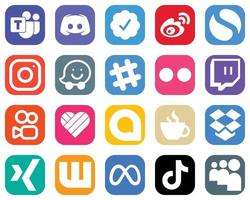 20 íconos profesionales de redes sociales como flickr. waze. iconos de sina e instagram. paquete de iconos degradados vector