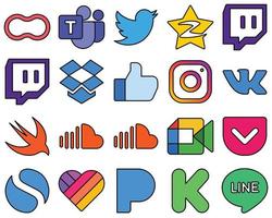 20 íconos de redes sociales llenos de líneas de alta calidad como vk. meta. tencent instagram y like totalmente editable y profesional vector