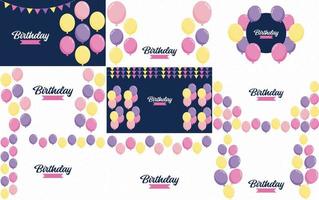 Happy Birthday design with a pastel color scheme and a hand-drawn cake illustration vector