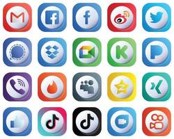 20 Cute 3D Gradient Icons of Major Social Media Platforms such as video. dropbox. china and signal icons. Fully Customizable and Minimalist vector
