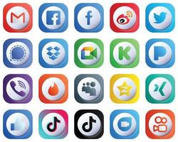 20 Cute 3D Gradient Icons of Major Social Media Platforms such as video. dropbox. china and signal icons. Fully Customizable and Minimalist vector