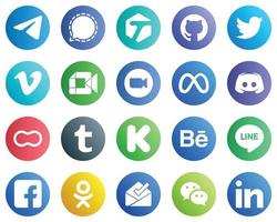 todo en un icono de medios sociales establece 20 iconos como reunión. zoom. twitter y google cumplen con los iconos. alta calidad y moderno