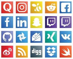 20 High Resolution Social Media Icons such as xing. google photo. fb. github and snapchat icons. High quality and creative vector