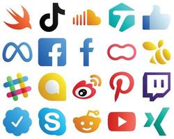 20 Stylish Gradient Social Media Icons such as peanut. fb. music. facebook and meta icons. Creative and professional vector