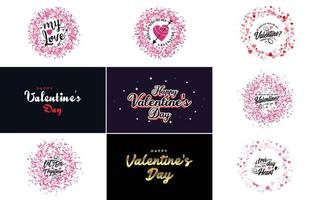 Happy Valentine's Day typography design with a heart-shaped wreath and a gradient color scheme vector
