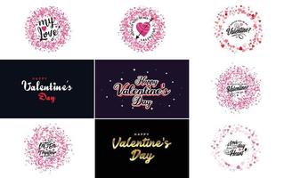 Happy Valentine's Day typography design with a heart-shaped wreath and a gradient color scheme vector