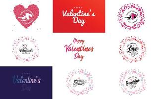 Happy Valentine's Day greeting card template with a cute animal theme and a pink color scheme vector