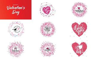 Happy Valentine's Day typography design with heart shapes vector