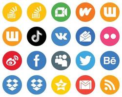 20 Unique White Icons flickr. vk. literature and video Flat Circle Backgrounds vector